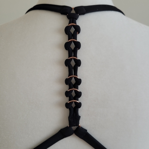 Aerie Perkier Push Up metal ring embellished bikini top black 32B - Picture 6 of 14